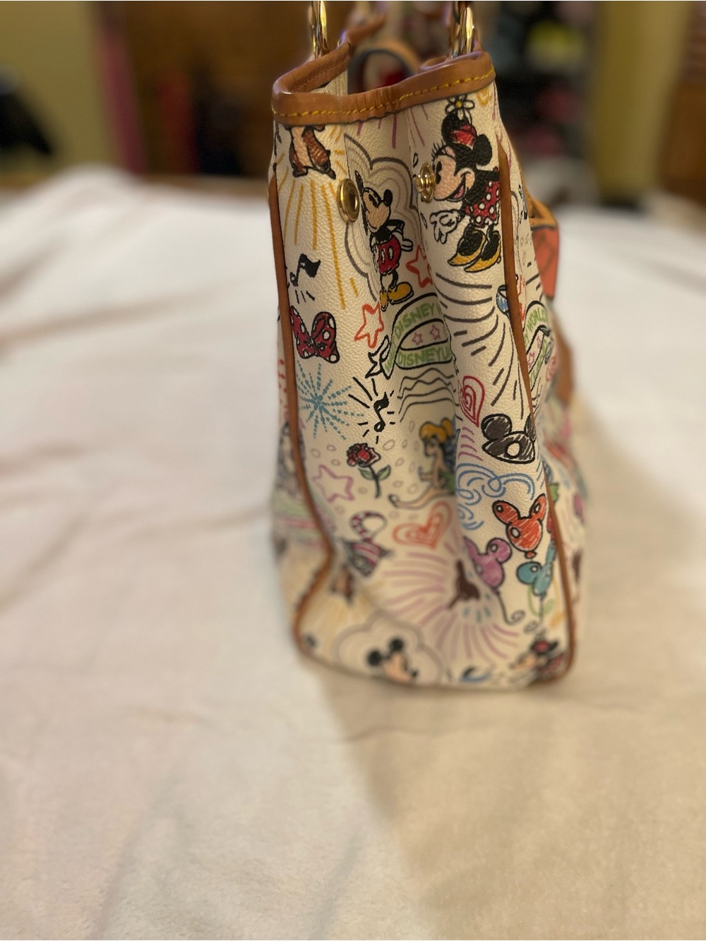 Dooney & Bourke Multicolor Disney Sketch Canvas Tote with Tan Leather Trim - Picture 9 of 9